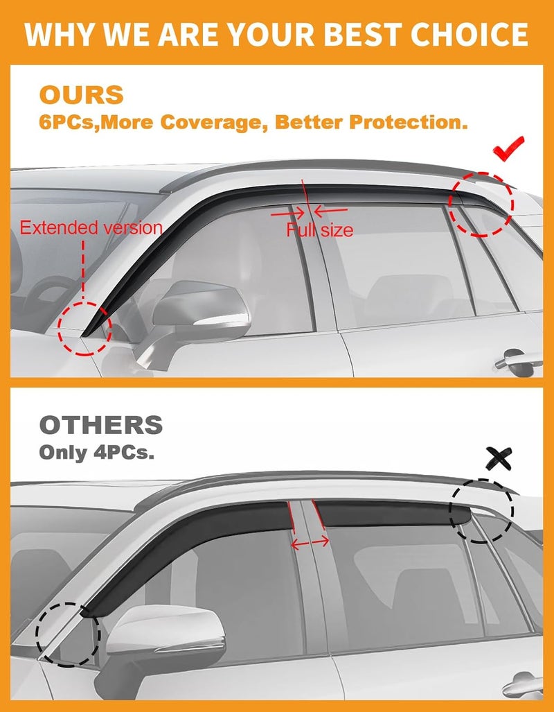 Deejecsun 6 pcs-Window Rain Guards Fit for Toyota RAV4 2019-2025 Low Profile Window Visor Extra Durable Tape-On Window Deflectors RAV 4 Vent Visors Vent Shades Rain Guards Exterior Car Accessories - Image 2
